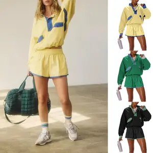 UANEO Women's Two Piece Short Sets Summer Lounge Sweatsuits Long Sleeve Outfits Travel Tracksuit with Pocket Sporty Style Clothes Timeless Sports Style