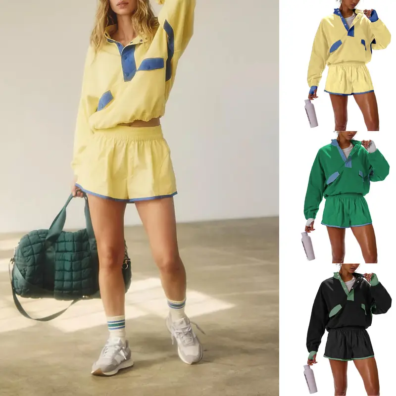 UANEO Women's Two Piece Short Sets Summer Lounge Sweatsuits Long Sleeve Outfits Travel Tracksuit with Pocket Sporty Style Clothes Timeless Sports Style