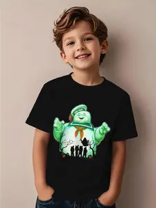 Halloween T-shirt -Boys' "Ghostbusters" Graphic T-Shirt - Soft, Breathable Short Sleeve, Round Neck, Halloween &amp; Christmas Gift, Casual Fit, Black with Green Design, "Ghostbusters" christmas outfit
