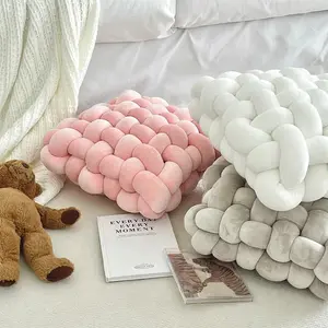 Pillow, simple solid color, hand woven square sofa cushion, plush cushion, bay window cushion, hair replacement