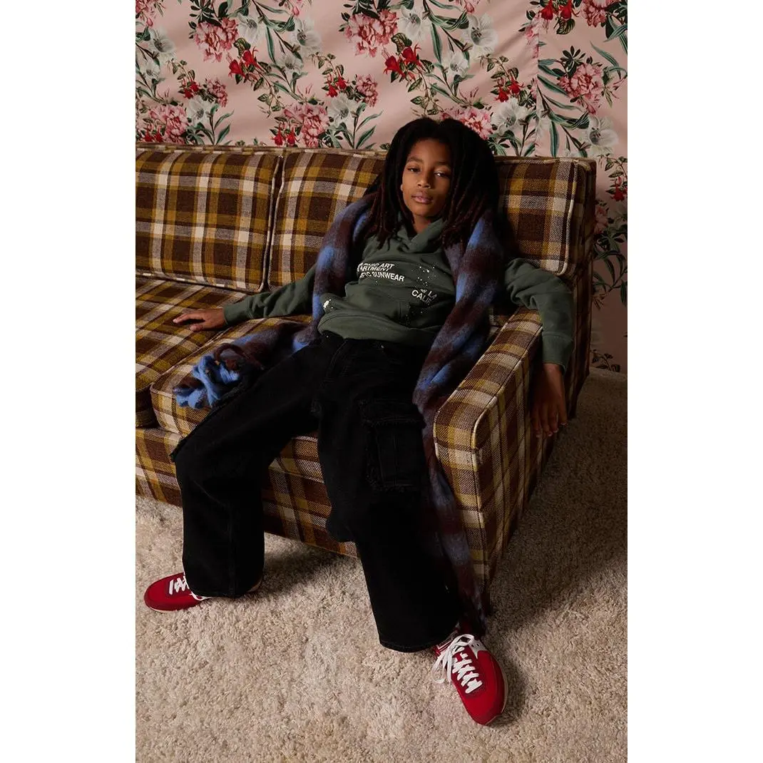 Pacsun Kids Baggy Jeans Frayed Cargo Black Wash