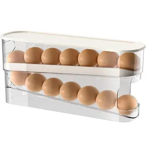 Space-Saving Rolling Egg Dispenser Rack – Stackable Refrigerator Storage Box for Fresh Egg Organization