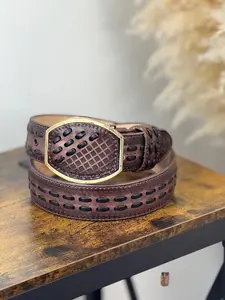 GENUINE LEATHER BROWN BELT WITH BLACK STICHING MEN BELT