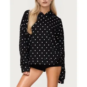 Women's Polyester-Spandex Long-Sleeve Hoodie - Casual Round-Neck Loose Tunic Top, Baggy Fit 1-Piece Lightweight Winter Wrap Sweatshirt, Everyday Comfy Chic Womenswear (Black)