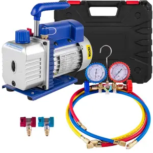 【DealsForYouDays】VEVOR 3CFM 1/4HP Single Stage Air Vacuum Pump HVAC R134a R12 R22 R410a A/C Refrigeration Kit AC Manifold Gauge R134 Can Tap Included Carrying Tote
