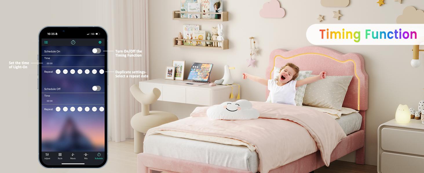 Twin Upholstered Smart LED Bed Frame With Adjustable Headboard, Velvet Princess Platform Bed Frame , Wooden Slats Support, No Box Spring Needed, Easy Assembly,Pink Twin Upholstered Smart LED Bed Frame With Adjustable Headboard, Velvet Princess Platform Bed Frame , Wooden Slats Support, No Box Spring Needed, Easy Assembly,Pink