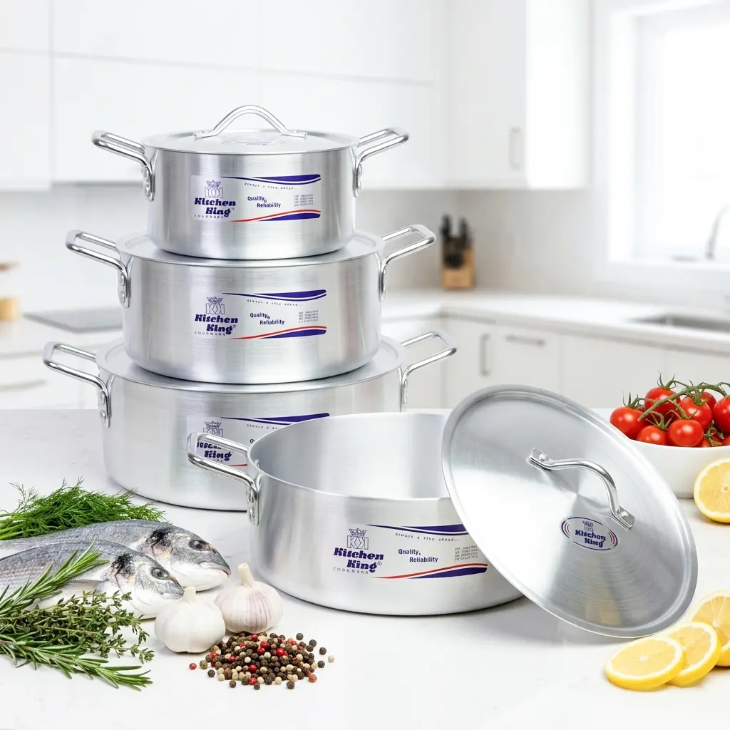 8 Pcs Smart Pot Set 13,14,15,16 Inches, Kitchen King Brazier Pots Set - Modern Hygienic Cooking Pots Heavy Duty Aluminium Cookware for Gas & Electric Stovetops