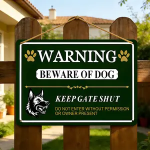 "WARNING - Beware of Dog, Keep Gate Shut" 8x12 Inch Aluminum Metal Sign - Dog Owner Security Wall Decor for Yard, Gate, and Fence - Retro  Poster with German Shepherd Illustration - Durable, Weatherproof, and Easy to Hang