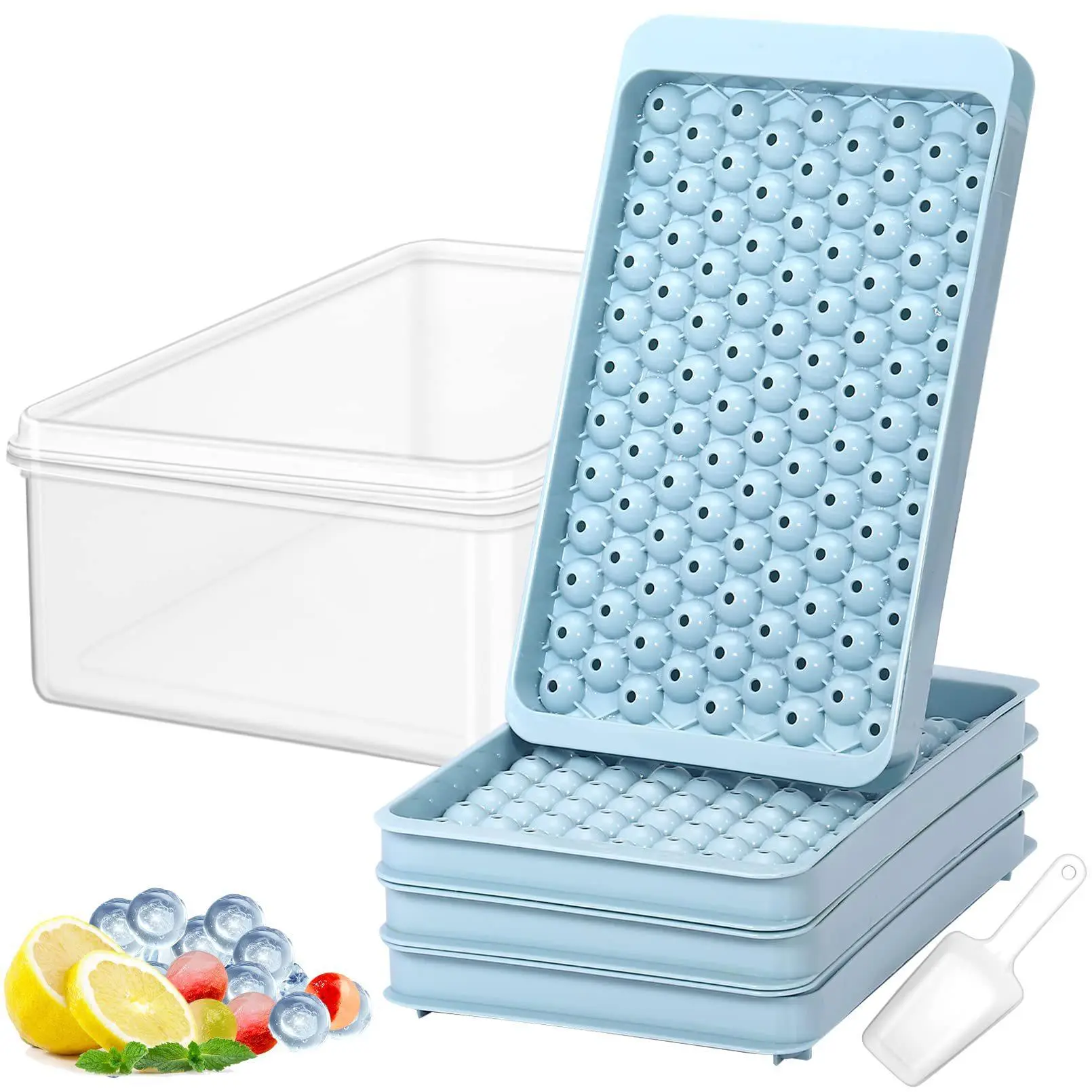 Ice Cube Mold with Storage Box & Scoop, 104-grid Mini Round Ice Cube Mold, Ice Tray for Cocktail, Drink, Whisky, Bar Utensils, Home Bar Accessories, Ice Molds