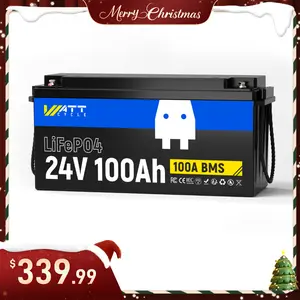 WattCycle 24V 100Ah LiFePO4 Lithium Rechargeable Battery, Max.2560Wh, Built-in 100A BMS, A+ Cells, Low-Temperature Protection, Higher Power Output Efficiency - Ideal for RVs, Other 24V Equipment