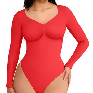 FeelinGirl # Livestream Long Sleeve Thong Bodysuit  for Tummy Control Womenswear Seamless