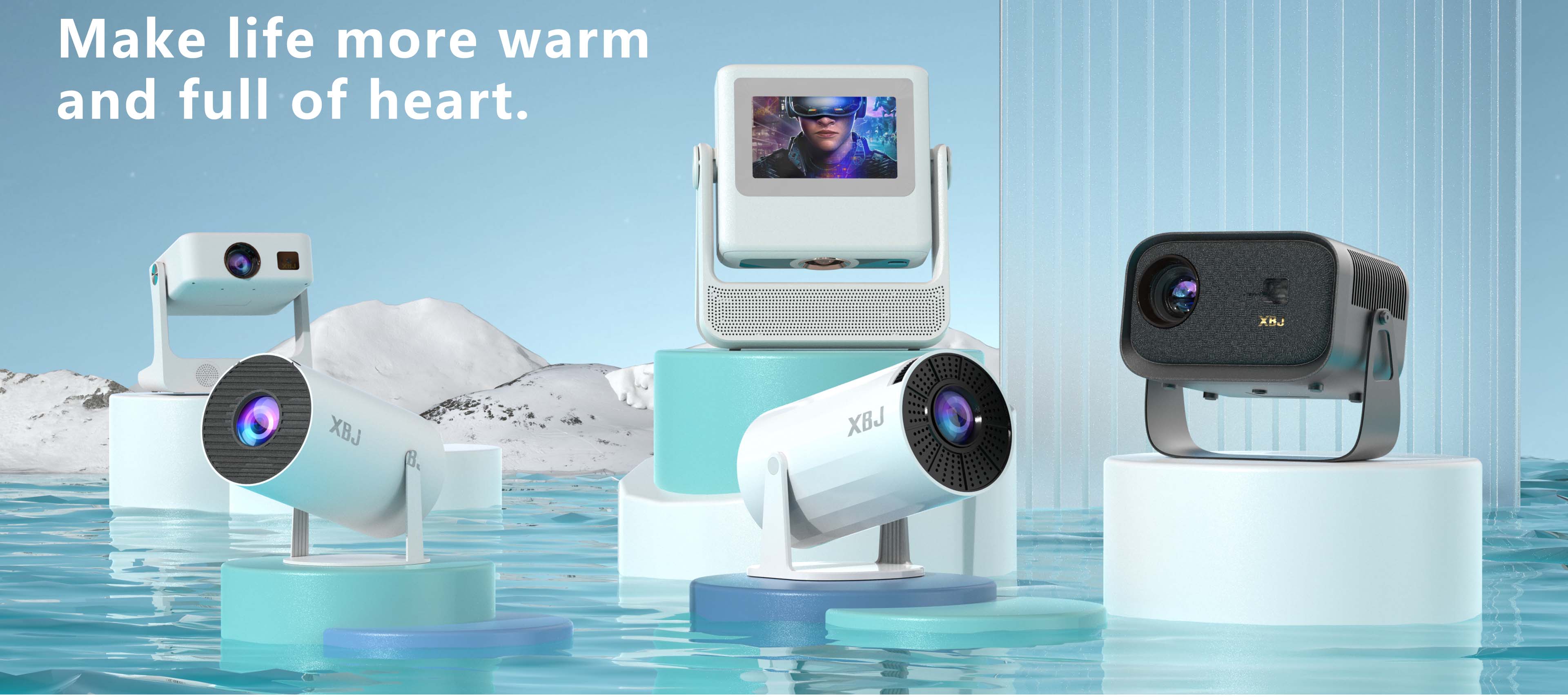 XBJ Mini projector, with Android system built in, equipped with Wifi and Bluetooth functions, supporting keystone correction and 4K decoding, 180-degree rotation, short-throw projector. For home/outdoor use BLACK FRIDAY