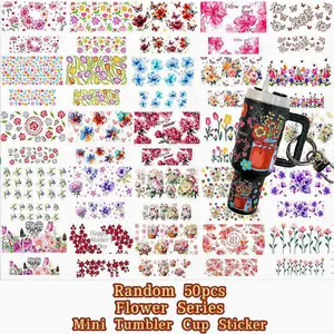 Random 50pcs Flower Series Mini Tumbler Cup Sticker