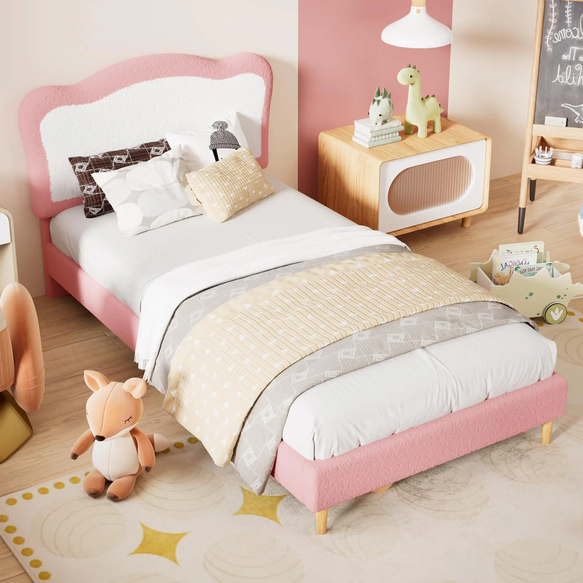 Garvee Whimsical Cloud-Shape Boucle Fabric Upholstered Platform Bed Frame - Low Height, Twin/Full Sizes, Multiple Colors, Wooden Slat Support, No Box Spring Needed, Quiet Sleep Frame, Easy Setup for Kids' Bedrooms