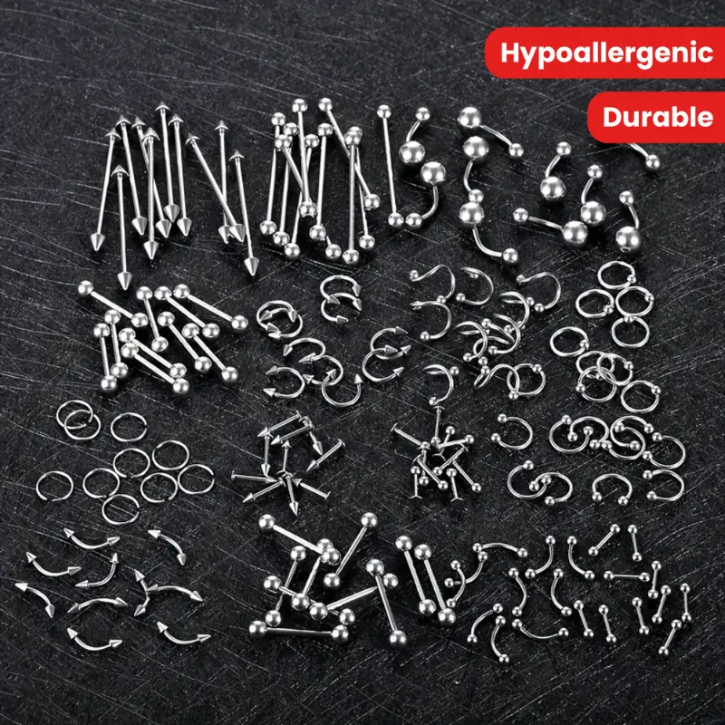 150 Pcs Stainless Steel Body Piercing Jewelry Kit - Nose Hoop, Lip, Tongue, Belly Button, Cartilage, Industrial Jewelry - Hypoallergenic, Durable, Nose Piercing Hoop, Industrial Piercing Jewelry