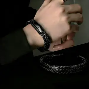 Vintage Men's Black Cuban Chain Bracelet in Titanium Steel for Party Proms Music Festivals and Holiday Wear Accessories