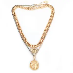 Butterfly Necklaces for Women , Gold-Tone Layered Necklaces with Butterfly Pendants