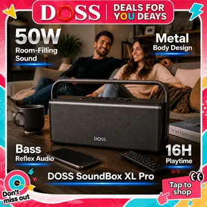 DOSS SoundBox XL Pro Bluetooth Party Speaker - 50W Stereo Sound, 15W Drivers, 10W Tweeters, Extra Bass Button, 16-Hour Battery, Grey, USB Charging, Portable Bluetooth Speaker for Mobile Devices, Outdoor Use