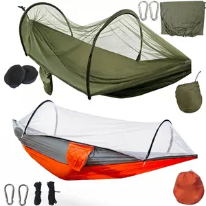 Portable Camping Hammock with Mosquito Net，Camping Gear & Essentials，Sunshade, and Carry Bag – Easy Setup, Single 260lb / Double 450lb Capacity, Perfect for Outdoor, Garden, Park