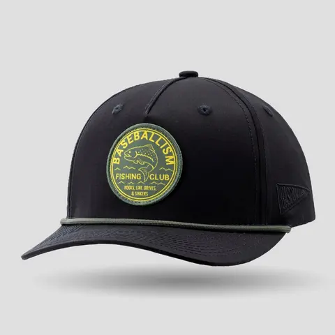 Fishing Club Patch Rope Baseball Cap for Ballplayers - Black, Cotton, Built for the Game, Engineered for Durability and Style