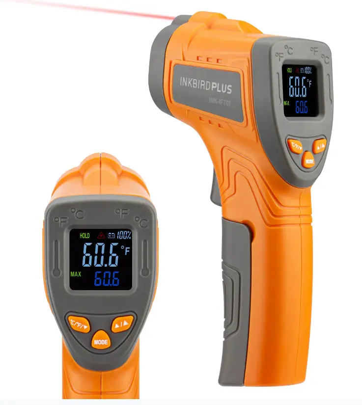 Inkbird Handheld Infrared Digital Food Thermometer, Non‑Contact IR Temperature Gun, 0.5s Instant Precision Readout, IP Waterproof, Bright LED Display, 9V Battery Operated Portable Kitchen Tool, Ideal For Frying, BBQ, Smoker And Home Kitchen Cooking