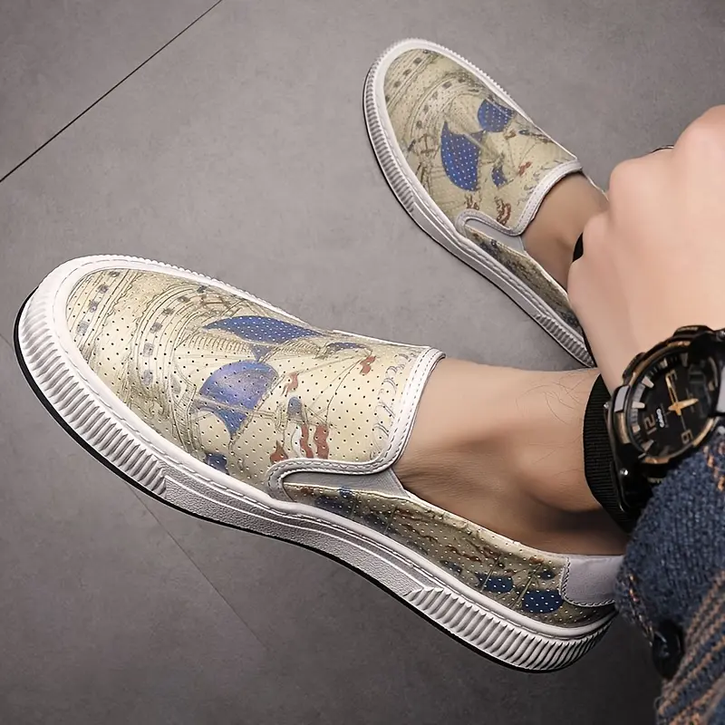 Men'S Trendy Cartoon Pattern Slip On Loafer Shoes, Comfy Non Slip Casual Durable Walking Shoes, Men'S Footwear