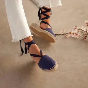 Authentic Espadrilles for Women - Tamarita Eco Canvas Vegan Espadrille Wedges - Navy