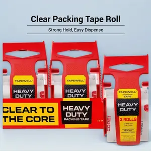 Keebor Heavy Duty Packing Tape with Dispenser - 1.88 in x 22.2 ft, 1.5 in Core, Clear, Easy Use, Strong Adhesion, 3-Pack for Box Shipping & Mailing Supplies