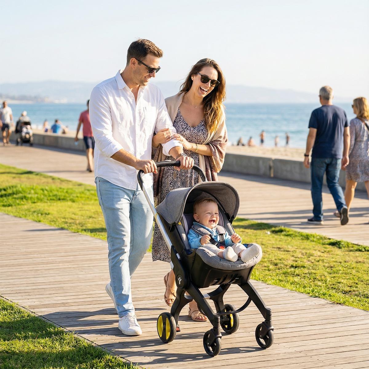 Summervibes BRODARK 3-in-1 High-Landscape Baby Stroller, Multi-Functional Collapsible Lightweight Travel Stroller with Adjustable Bassinet for Outdoor & Mall Use, Collapsible Stroller,Adjustable Baby Cradle Stroller Basket,Convertible Reversible Stroller