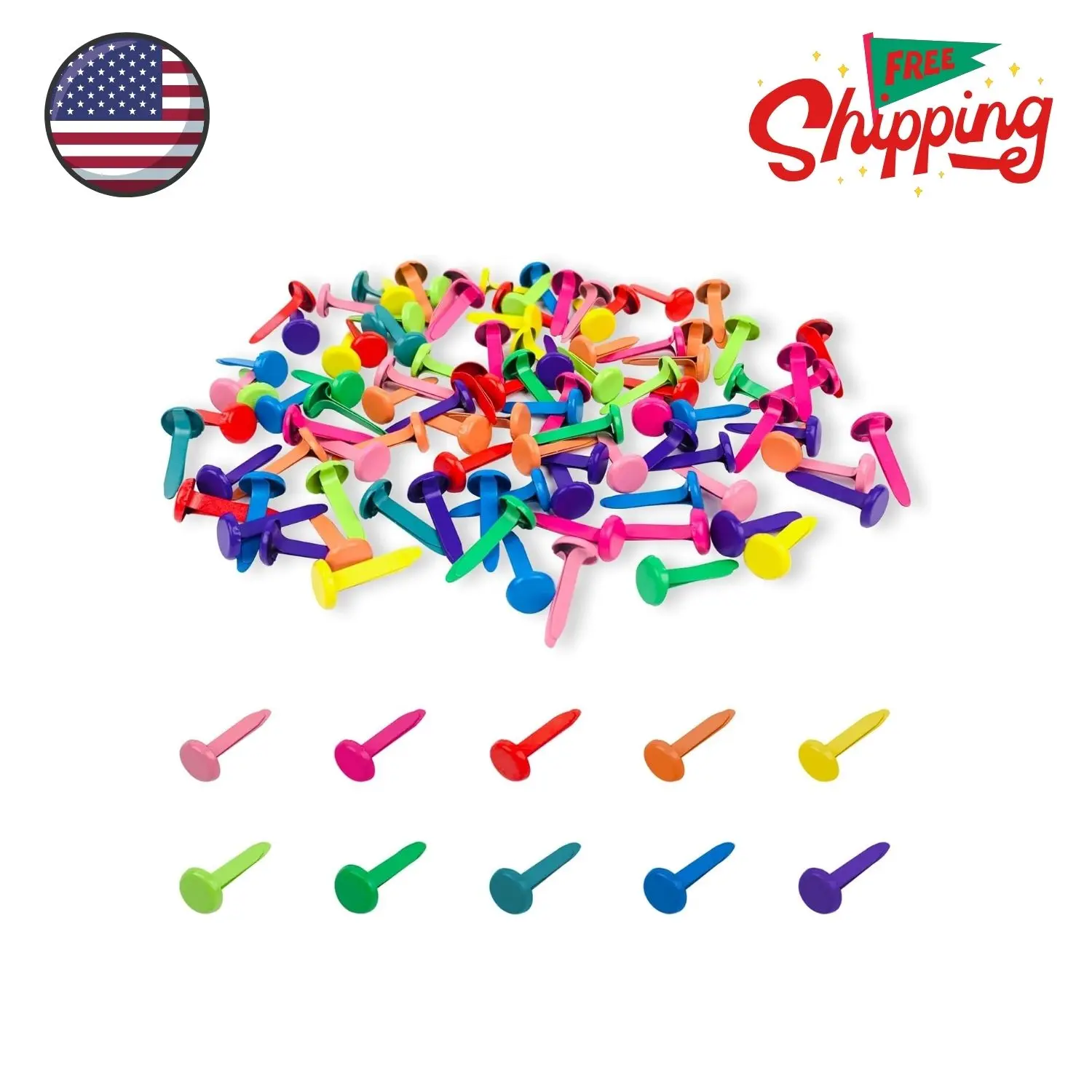 100 PCS Brass Paper Fasteners Metal Brass Fasteners (Multicolor)