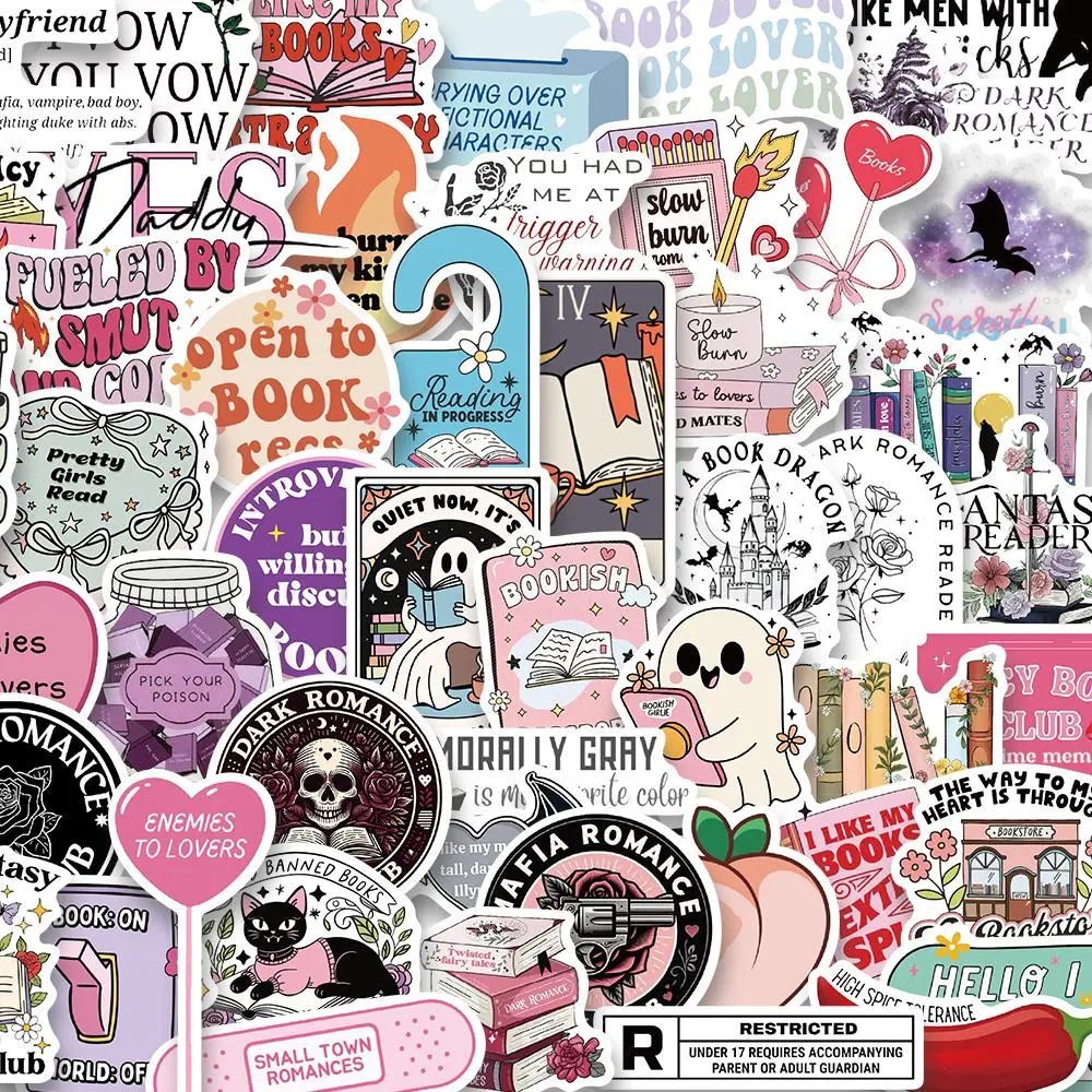 Cute Cartoon Ghost Book Pattern Sticker (50pcs), Self Adhesive Decorative Stickers, DIY Decals for Water Bottle, Laptop, Phone Case, Scrapbooking, Journal Making, Cellphone