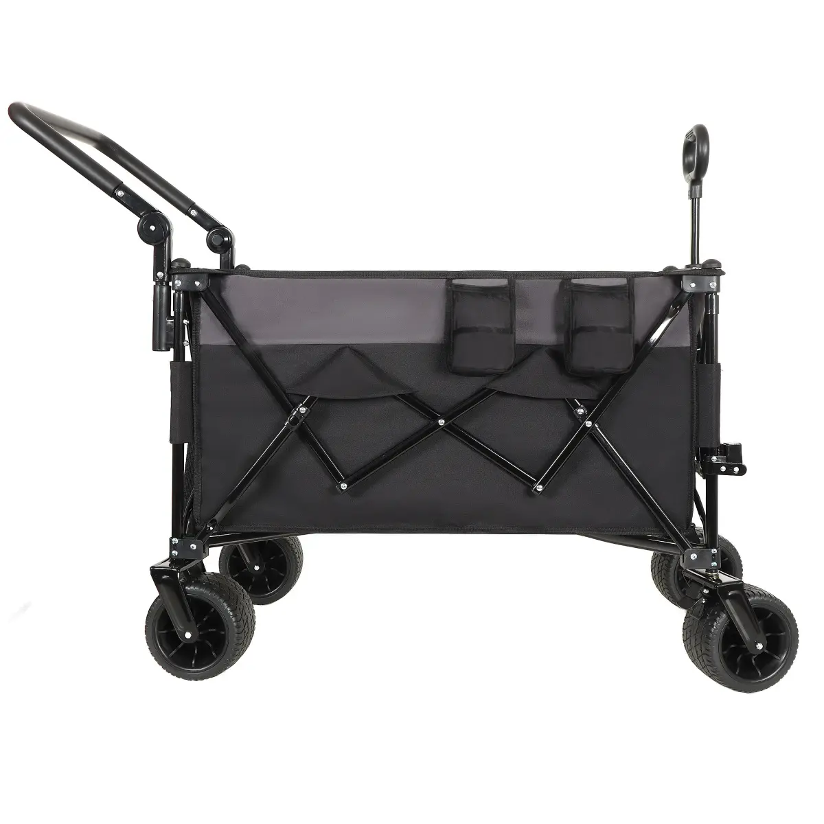 Aobtkel Multi-Functional Push-Pull Collapsible Trolley - Rotating Handle, 360° All-Terrain Wheels, Heavy-Duty Adjustable, Large Capacity Wagon Cart for Transport, Outdoor Use, Black-Gray, Shopping Cart Wheel Powered Heavy Load Trolley, Wagon Cart Foldabl