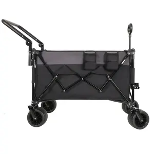 Aobtkel®Multi-Functional Push-Pull Folding Wagon Cart with Rotating Handle & 360° All-Terrain Wheels – Heavy-Duty, Adjustable Design, Large Capacity for Transport, Groceries, and Outdoor Use, Black- Gray，#Summervibes