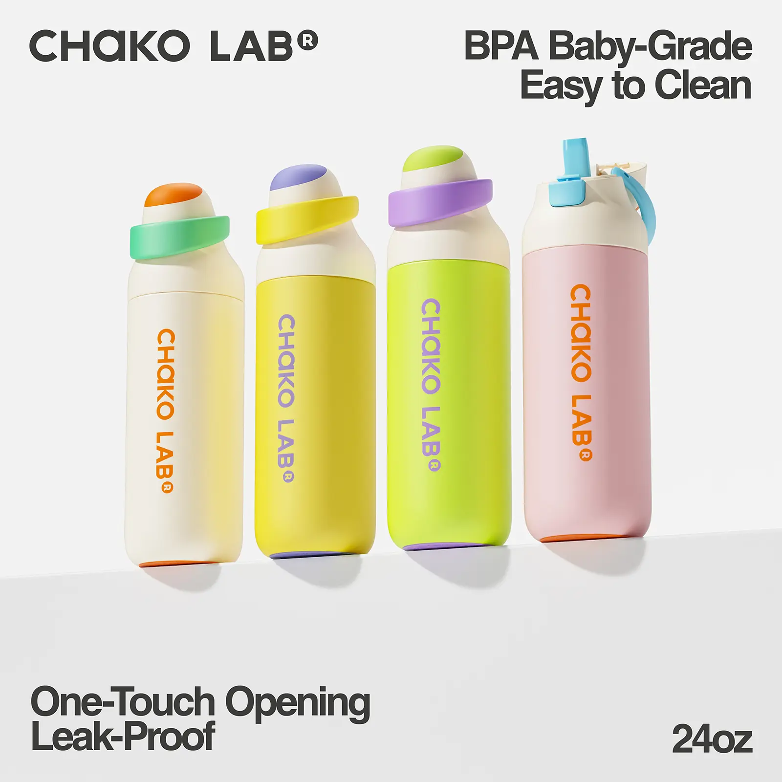 CHaKO LaB KADA 24oz Stainless Steel Travel Tumbler Vacuum Flask - Leak-Proof Water Bottle, Dual Straw Design, Colorful Stylish Hydrating Portable Reusable Washable Kitchenware Drinkware