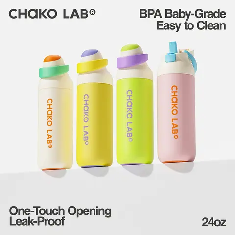 CHaKO LAB 24oz (700ml) Stainless Steel Reusable Water Bottle - Leakproof Explosion-Proof Vacuum Flask, Dual Straw Design, Colorful & Stress-Relief Style, 7-12H Hot & Cold, Pink Guava, Back to School Portable Kitchenware, 500-1000 ml Drinkware