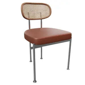 20 pcs.Hotel Restaurant Chair Leather Upholstered Seat Cane Rattan Back Armless Dining Chairs  For Restaurant Coffee Shop YJCM026