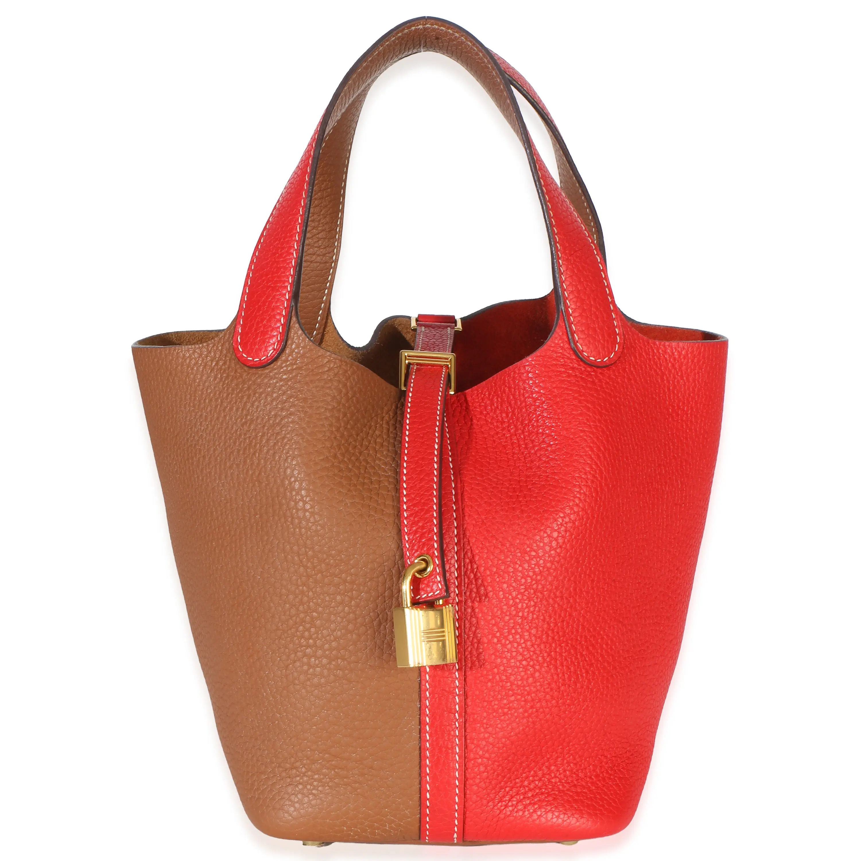 Pre-owned Leather Tote Bags Gold Rouge De Coeur Clemence Casaque Picotin Lock 18 GHW