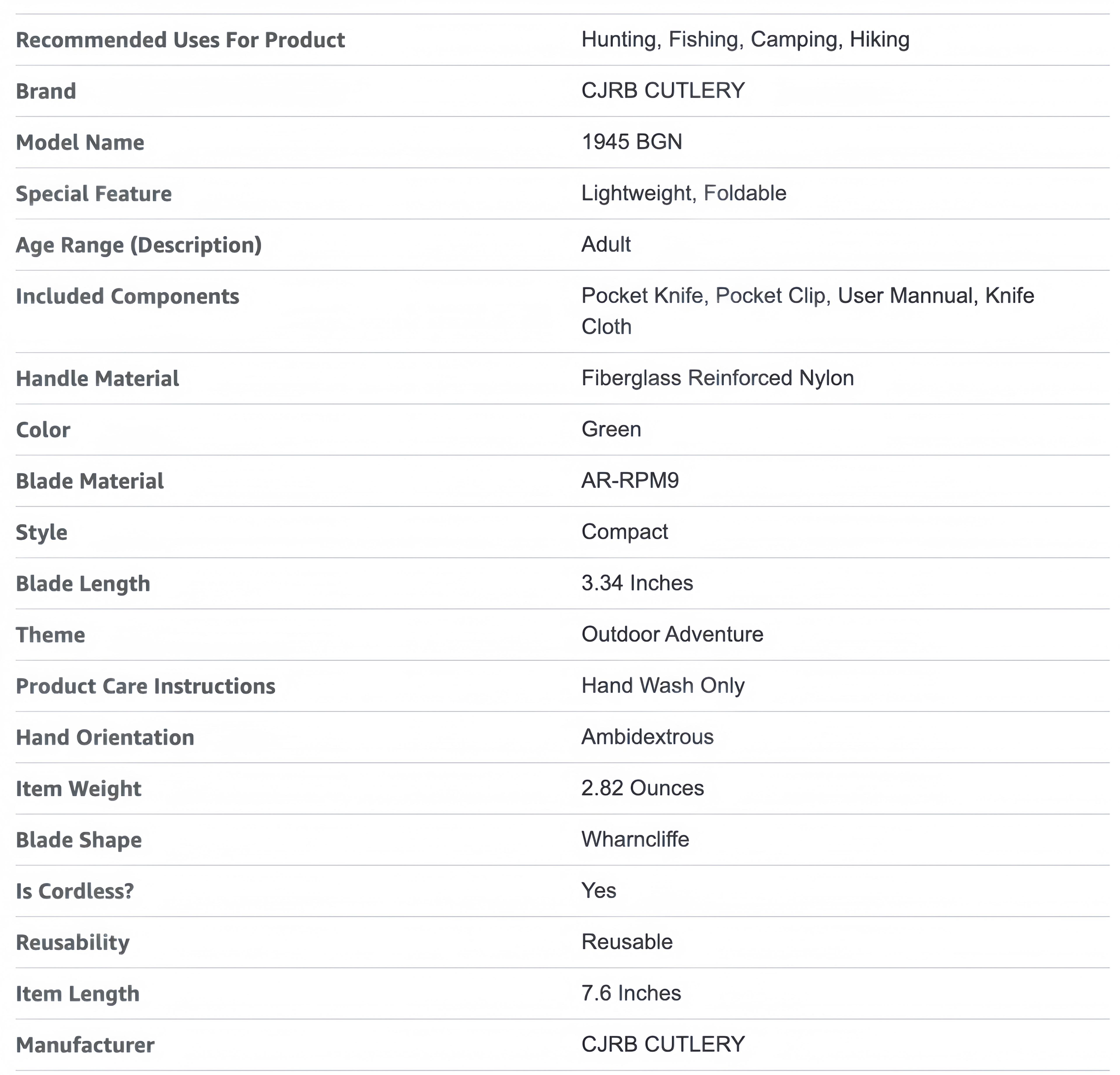 CJRB Pyrite-Light Lightweight Tools Knives J1945 AR-RPM9 Steel Blade FRN Handle Pocket Knife for Men Outdoor Survival Gear and CampingSurvival Tool