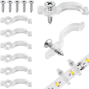 100 Pack Strip Light Mounting Brackets, Transparent Fixing Clips with 100 Screws, -Side Fixing, Light Strip Clips for Outdoor, for 10mm Wide  Light Strip