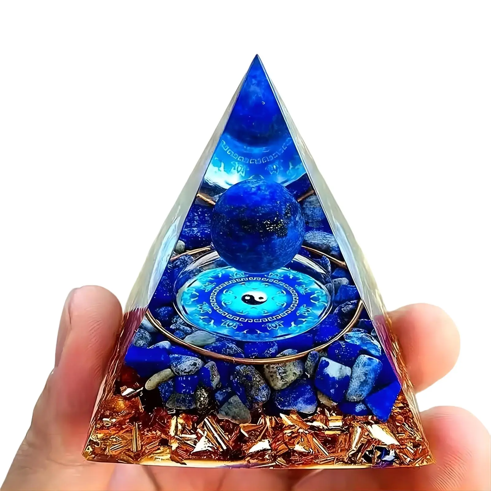 Orgone Pyramid Ornament for Positive Energy Room Decor, Artificial Crystal Ball Decor Pyramid Energy Generator, Room Decor, Home Decor for Stress Redu