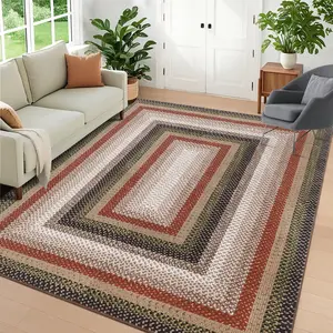 Garvee Area Rug for Bedroom Washable Rugs 5x7 Braided Print Carpet Non Slip Non Shedding Floor Covering Stain Resistant Contemporary Bordered Mats for Nursery Living Room Office, Red/Black