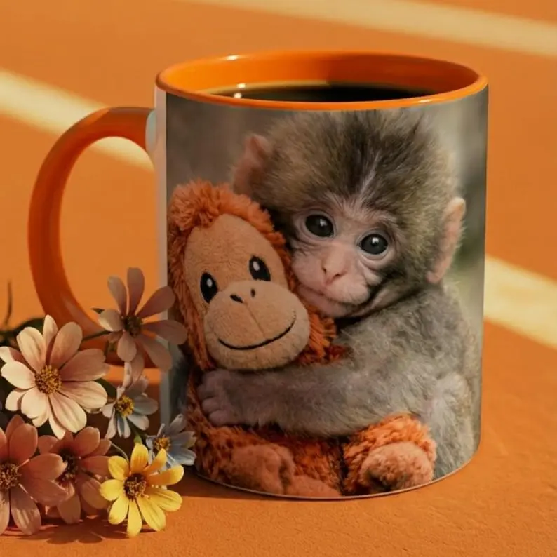 Punch The Monkey Ceramic Mug, Viral Panchi-kun Japanese Macaque Cup, Emotional Support Animal Lover Gift, Hang In There Encouragement Mug