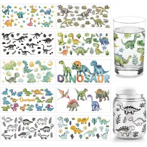 10 Sheets UV DTF Cup Wrap Transfer Stickers, 10 Styles 9.5x4.3 Inchs Dinosaur Cute Colorful Pattern UV DTF Cup Wraps for 16OZ Glass Cups Furniture Craft  DIY Crafts