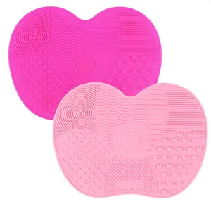2 Pcs Silicone Makeup Brush Cleaning Mat – Portable Cosmetic Brush Cleaner Pads with Suction Cups, Washing Tool for Makeup Brushes (Red/Pink)