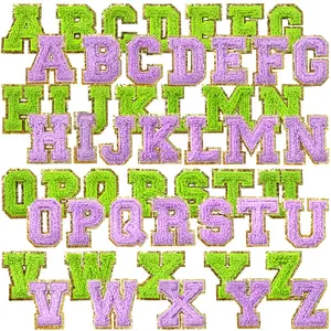 56Pcs Chenille Iron On Patches Letter A-Z Alphabet Embroidered Applique Cute Self Adhesive Accessories for Diy Clothing Projects
