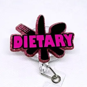 Dietary Glitter Acrylic Retractable Badge ID Reel Belt or Alligator Clip Perfect for Dietary Aides, Cooks, Dishwashers and Dietary Managers identification supply