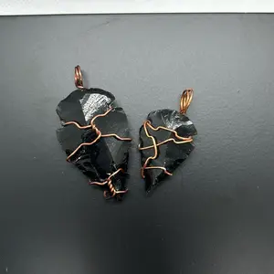 Wire Wrapped Obsidian Arrowhead Pendants, Simple Design