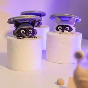 Cute 3D Printed Raccoon Toilet Paper Holder Set, Fun Bathroom Accessory, Perfect Gift for Animal Lovers, Unique Novelty Item