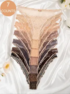 Women's Heart Print Lettuce Trim Sheer Panty,  Elegant Soft Comfy Breathable Thong Knicker for Daily Wear, Underwear for All Seasons, Underwear for Women