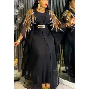 2 PCS Sets African Clothes for Women Dashiki Diamond Outfits Gown Plus Size Evening Wedding Party Dresses Kaftan Boubou Robe